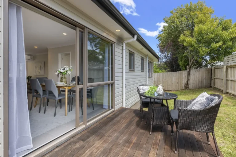 Dining area opening to the deck, First home refresh, Manurewa