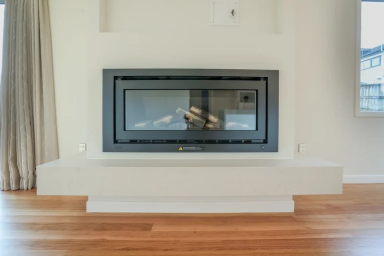 Gas fireplace and plinth, Two brick homes, Ellerslie