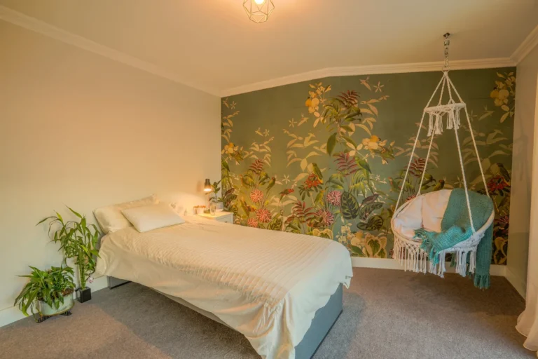 Bedroom with feature wallpaper, Architectural home, Franklin