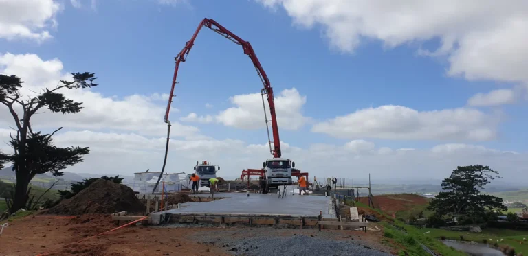 Concrete pour on the hilltop, Architectural home, Franklin