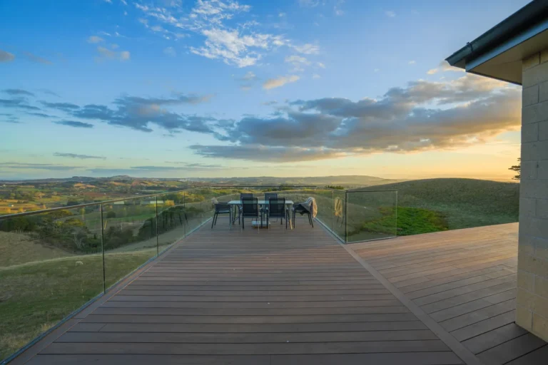 Deck at sunset over the valley, Architectural home, Franklin