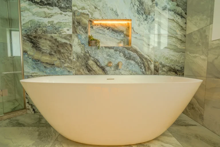 Freestanding bath and stone tiles, Architectural home, Franklin