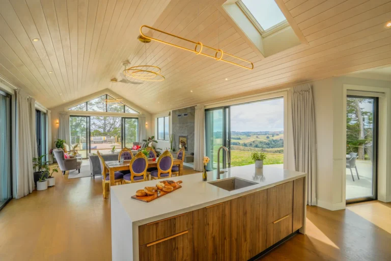 Kitchen and dining under a timber ceiling, Architectural home, Franklin