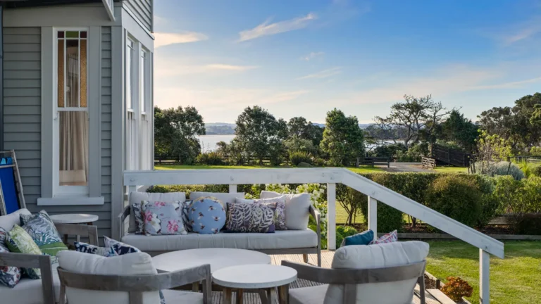 Deck with harbour views, The Huntly House, Clarks Beach