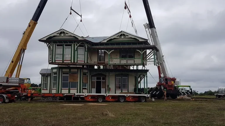 One of the six parts lifted by crane, The Huntly House, Clarks Beach