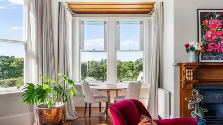 Sitting room with bay windows, The Huntly House, Clarks Beach