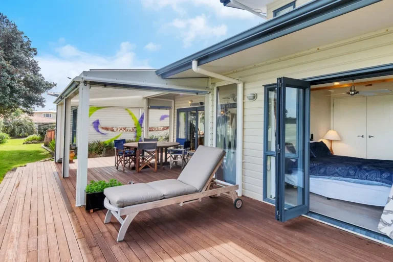 Deck outside the bedrooms, Waterfront home, Manukau Harbour