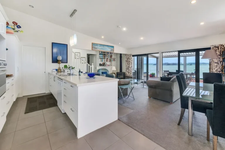 Kitchen and living area, Waterfront home, Manukau Harbour
