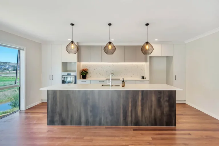 Kitchen island with pendant lights, Design and build, Pōkeno