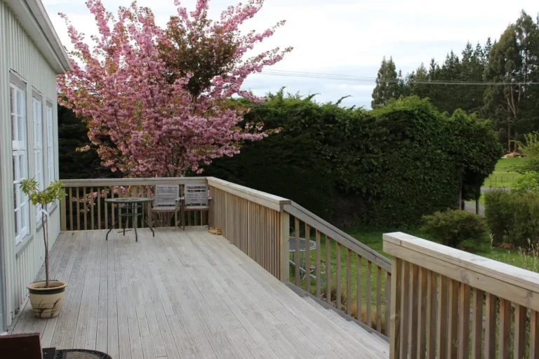 Deck under the cherry blossom, Farmhouse renovation, Ohakune