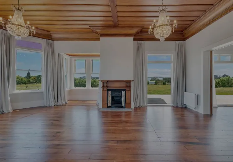Renovated villa living room with timber floor
